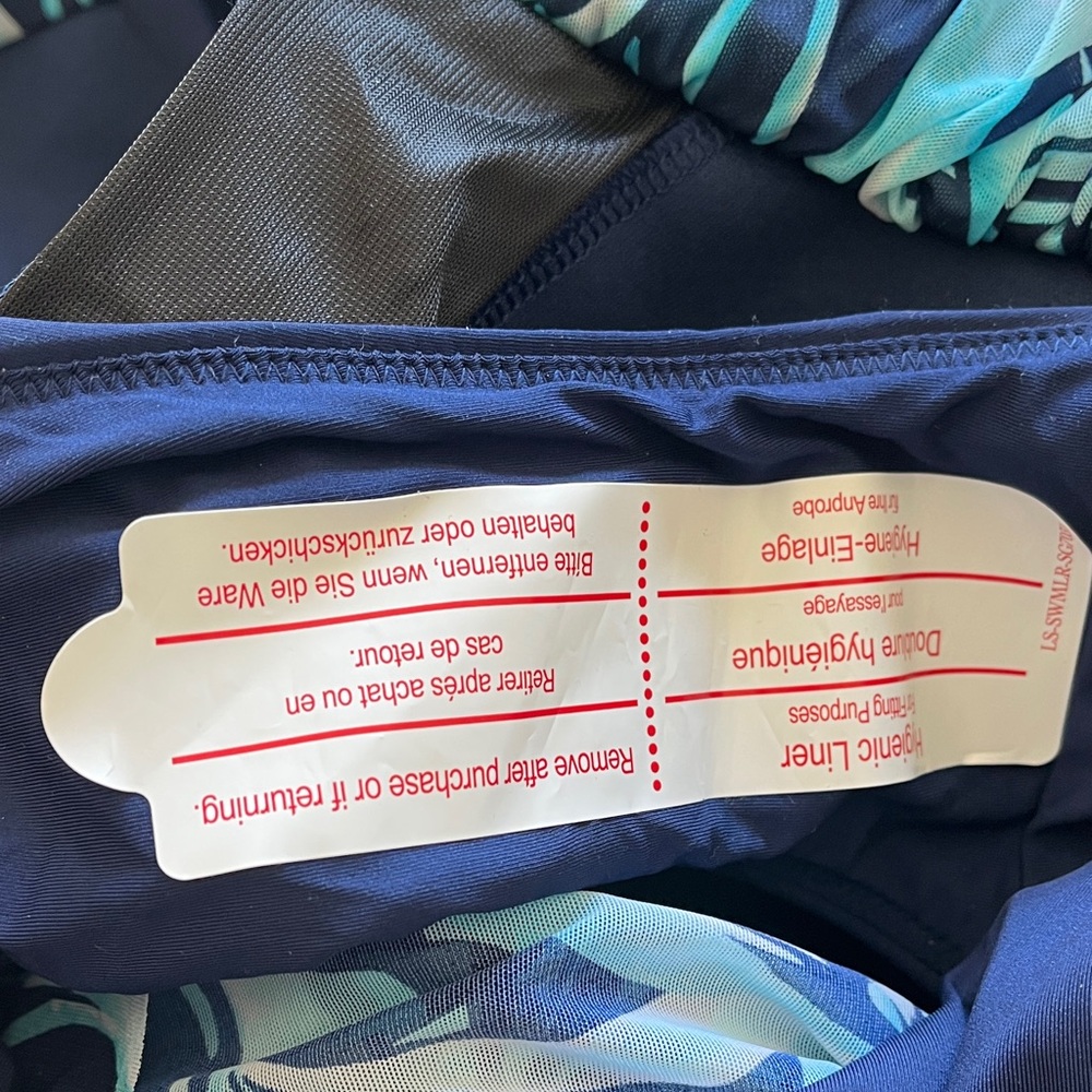 NWT Lands End 1 Piece Swimsuit Bathing 22W Mesh Bandeau Blue Teal Floral Support - Picture 7 of 15